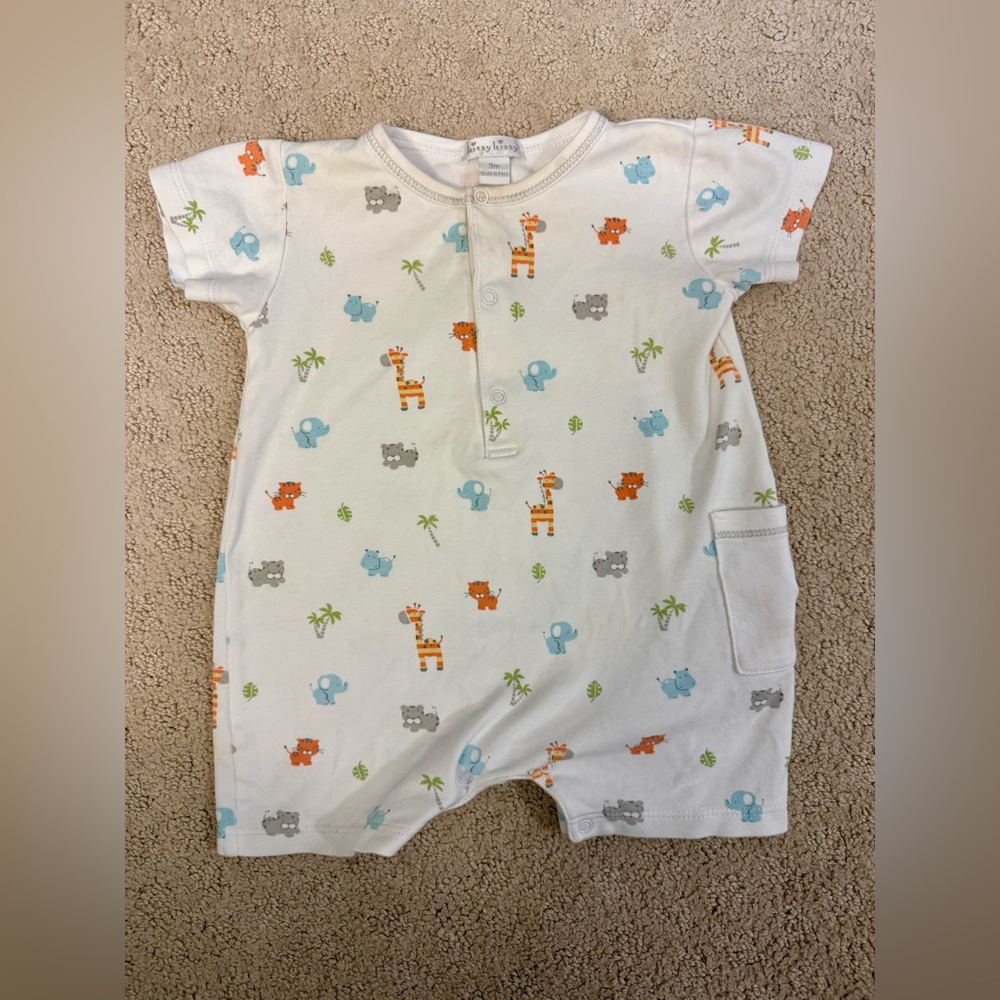Kissy Kissy Safari Animal Print Romper 9M Jungle Elephant Giraffe